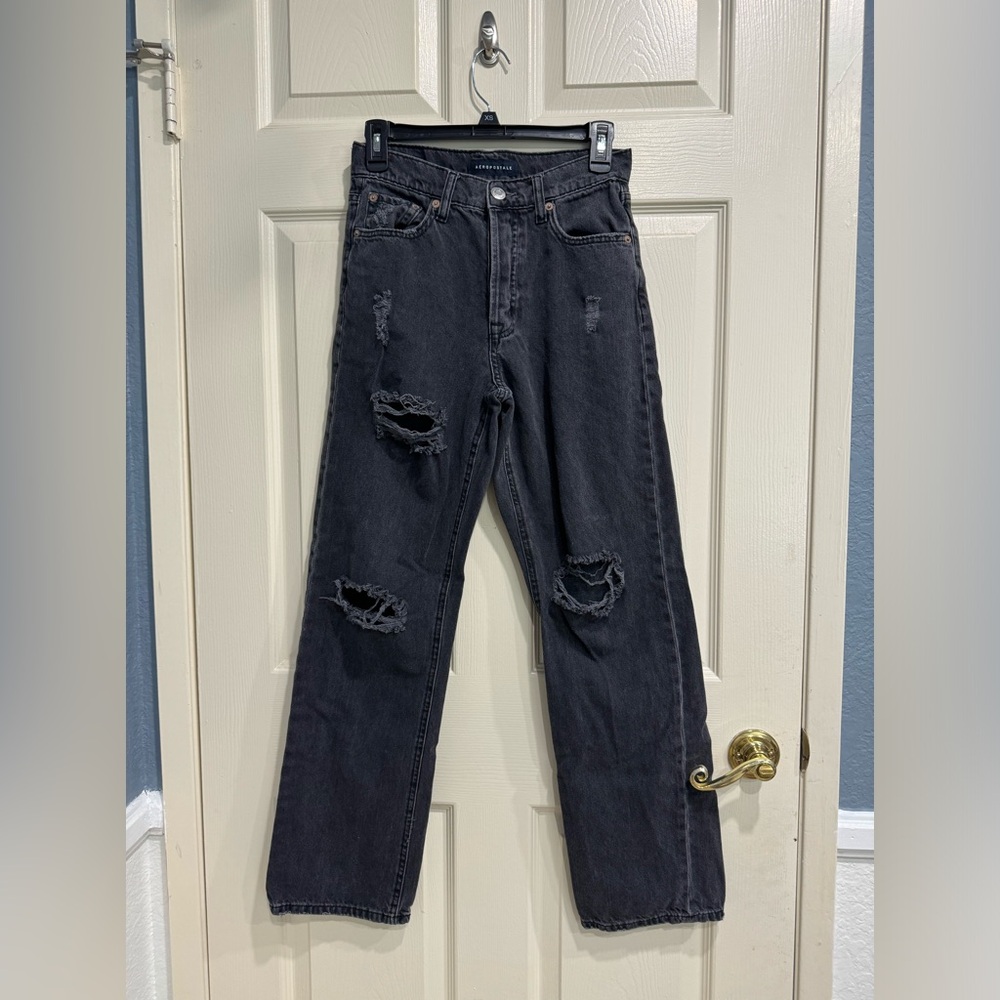 aeropostale ripped black straight jeans
